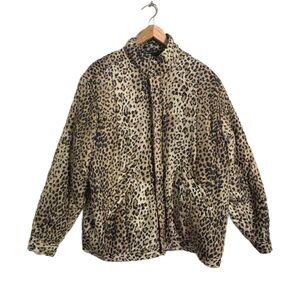 Vintage 90s 80s CLIO 100% Silk Hip Hop Bomber All Over Jacket Leopard Print Sz L
